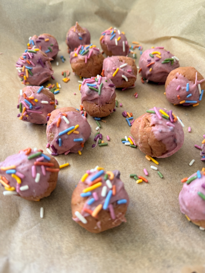 Strawberry Birthday Cake Protein Bombs