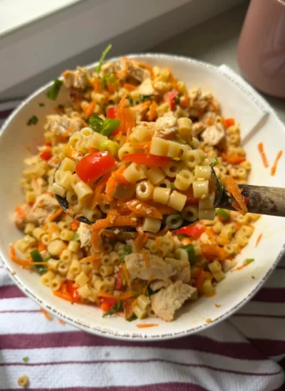 Sesame Ginger Soy Pasta Salad with Chopped Chicken