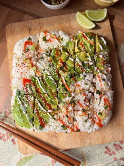 Upside Down Sticky Ginger Tempeh Sushi Cake