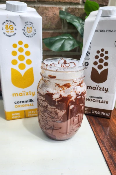 Iced chocolate chai with salted cornmilk foam ft Maizly cornmilk