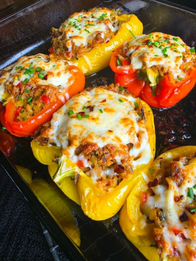 Cheesy Sausage & Rice Stuffed Peps