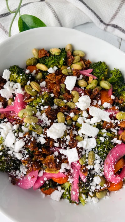 Roasted Broccoli Bacon Salad with Creamy Dijon Dressing