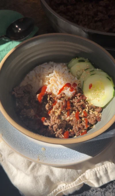 Crispy Ground Beef & Rice Broth Bowls