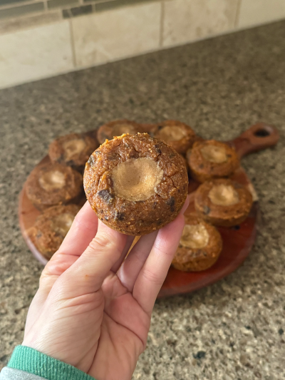 chocolate chip pumpkin cheesecake stuffed muffins