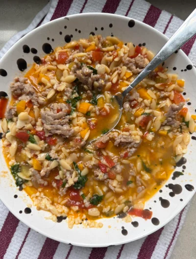 Tomato Basil Orzo Soup with Sausage