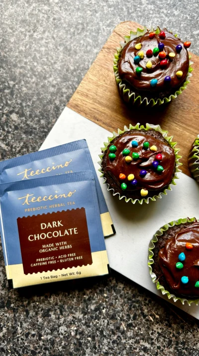 Teeccino Dark Chocolate Cupcakes with Pistachio Cream Filling (Cake Mix Hack)