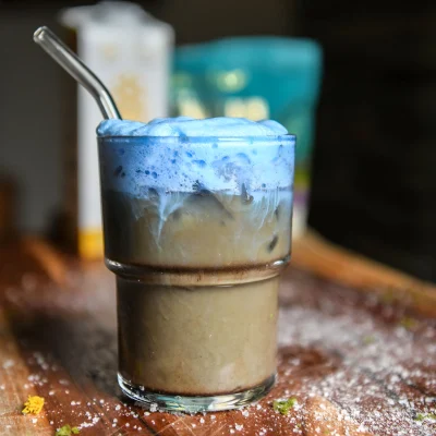 Iced Caramel Teeccino Coffee with Maizly Spirulina Sea Salt Foam