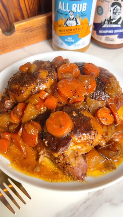 Caramelized apple, brown sugar, and bbq chicken thighs