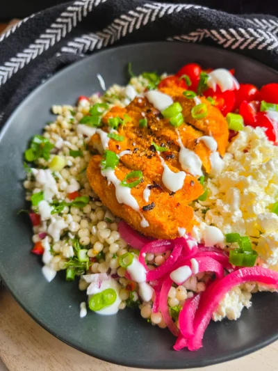 Crispy Chik’n Couscous Bowls