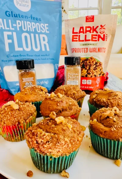 Pumpkin Muffins with a cinnamon walnut crumble (Gluten Free, Dairy Free)