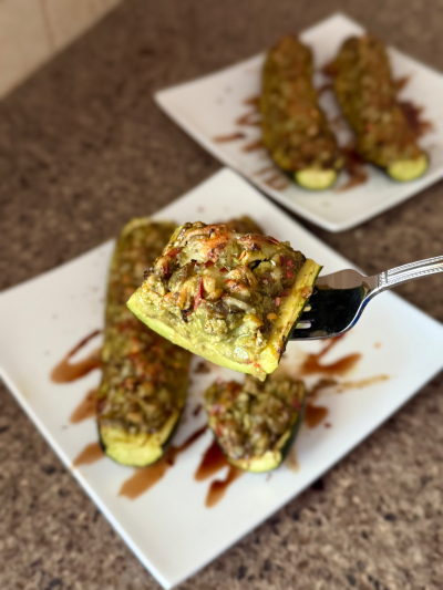 pesto stuffed zucchini boats