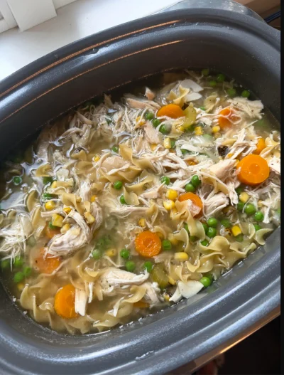 Loaded Slow Cooker Chicken Noodle Soup (Freezer Friendly)