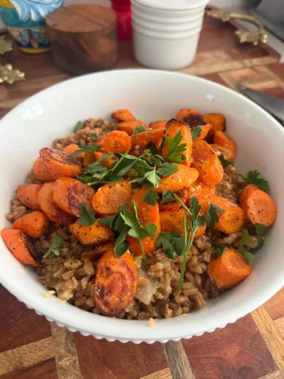 Roasted Carrot Farro Salad with Maple Ginger Vinagrette