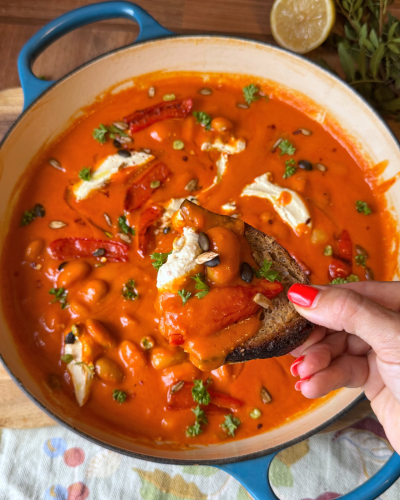 Smoky Roasted Red Pepper Butter Beans with Whipped Plant-based Feta