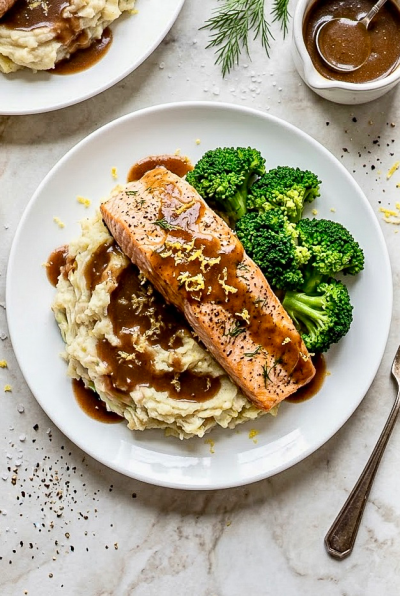 Herb-Roasted Salmon with Mashed Potatoes