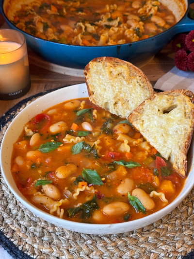 Roasted Autumn Minestrone with Cheesy Sourdough Toast