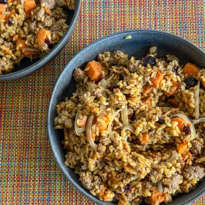 One-Pot Honey Mustard Lamb & Sweet Potato Orzo