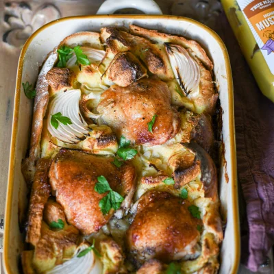 Crispy Chicken Thighs with Honey Mustard Bread Sauce