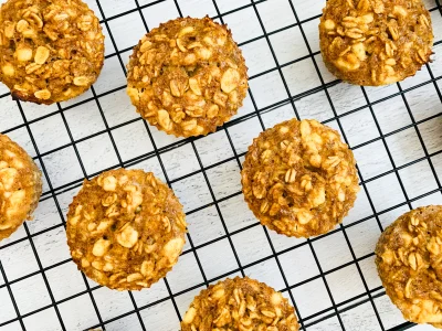 Maple Banana Oat Cottage Cheese Muffins