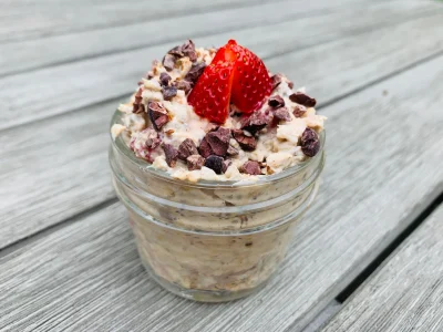 Overnight Strawberry Peanut-Butter Oats with a Hint of Coconut