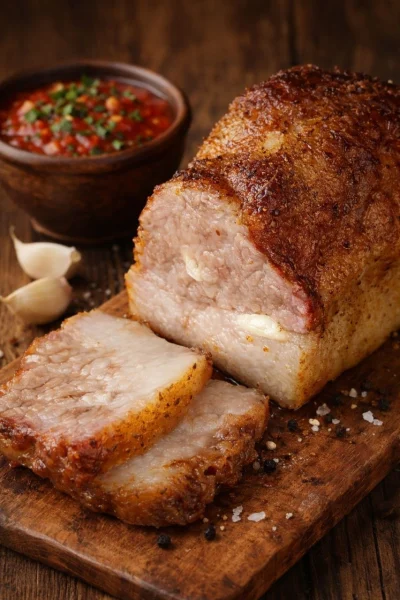 Свиная грудинка, запеченная с чесноком и специями